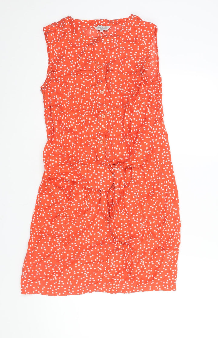 Great Plains Womens Red Geometric Viscose Shift Size XS Round Neck Button - Tie Detail