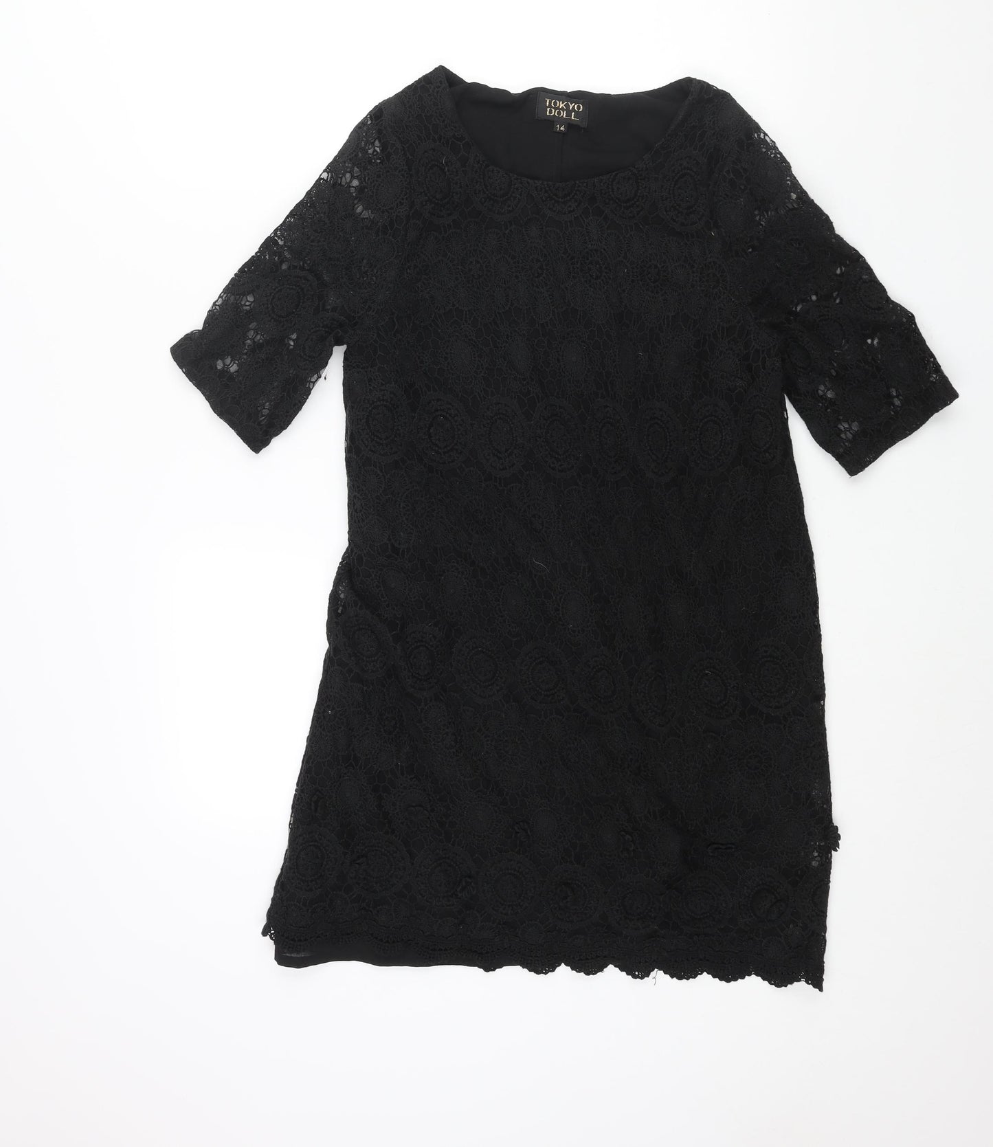 Tokyo Doll Womens Black Cotton Mini Size 14 Round Neck Pullover