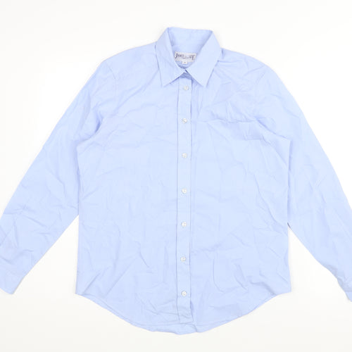 James Meade Womens Blue Polyester Basic Button-Up Size 10 Collared