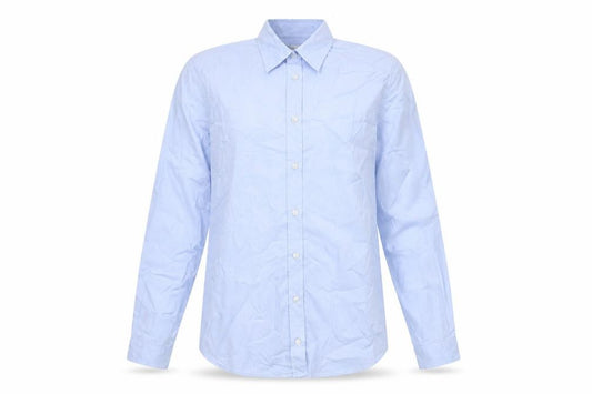 Front view of James Meade women’s blue polyester basic button-up, size UK 10, collared
