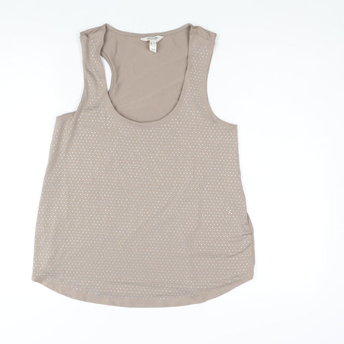 River Island Womens Beige Polyester Camisole Blouse Size 10 Scoop Neck - Rhinestone Detail