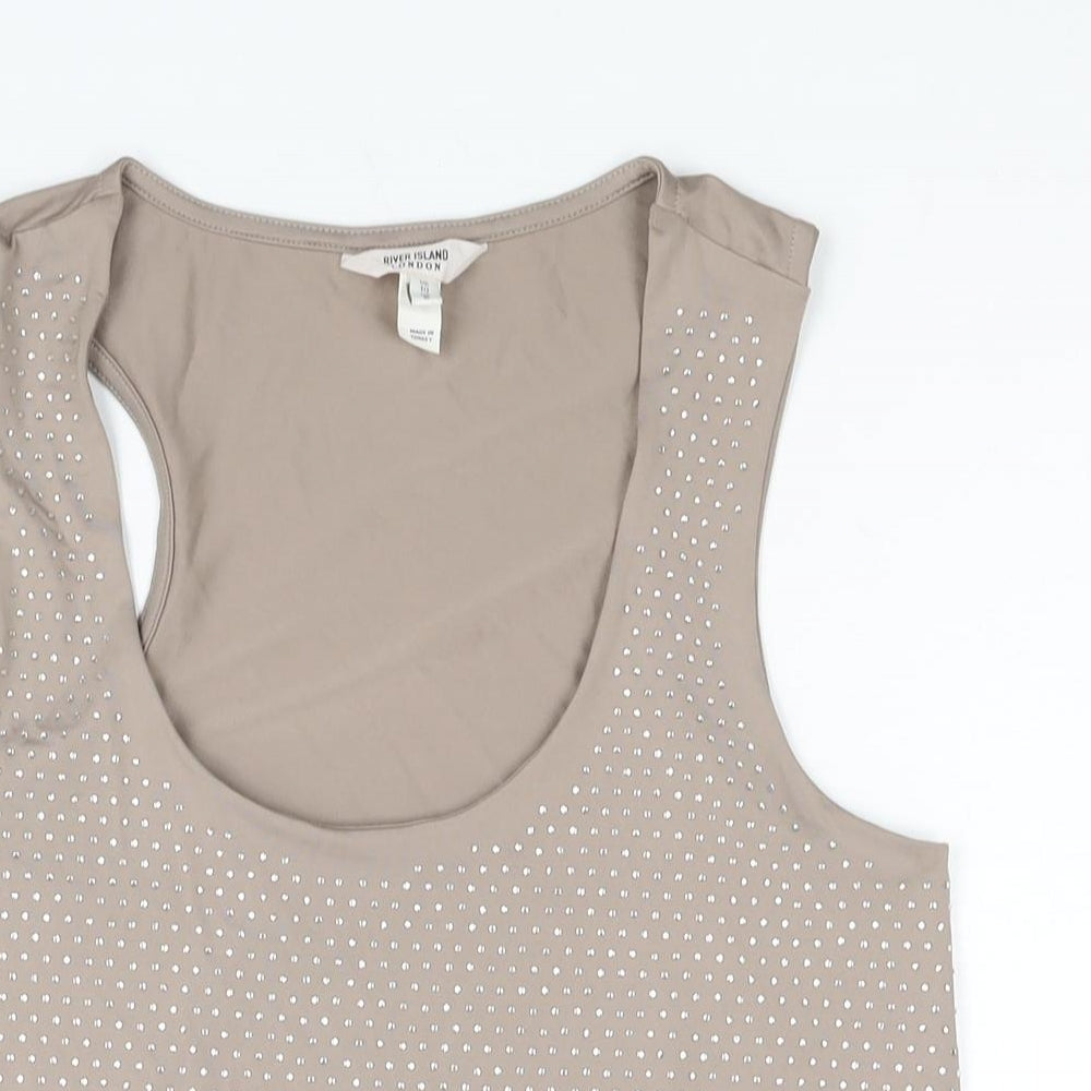 River Island Womens Beige Polyester Camisole Blouse Size 10 Scoop Neck - Rhinestone Detail