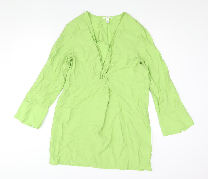 H&M Womens Green Viscose Shift Size S V-Neck Pullover - Twist Detail