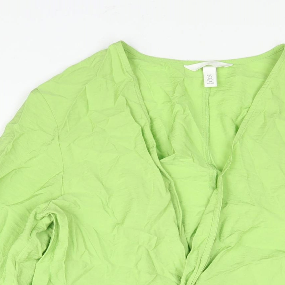 H&M Womens Green Viscose Shift Size S V-Neck Pullover - Twist Detail