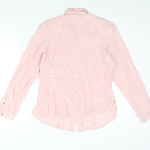 Jacques Vert Womens Pink Silk Basic Blouse Size 12 Collared - Shoulder Pads
