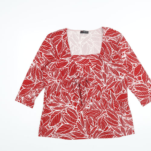 Bonmarché Womens Red Geometric Polyester Basic Blouse Size L Square Neck - Layered Tie Leaf Print