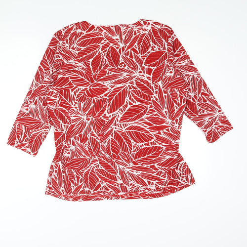 Bonmarché Womens Red Geometric Polyester Basic Blouse Size L Square Neck - Layered Tie Leaf Print
