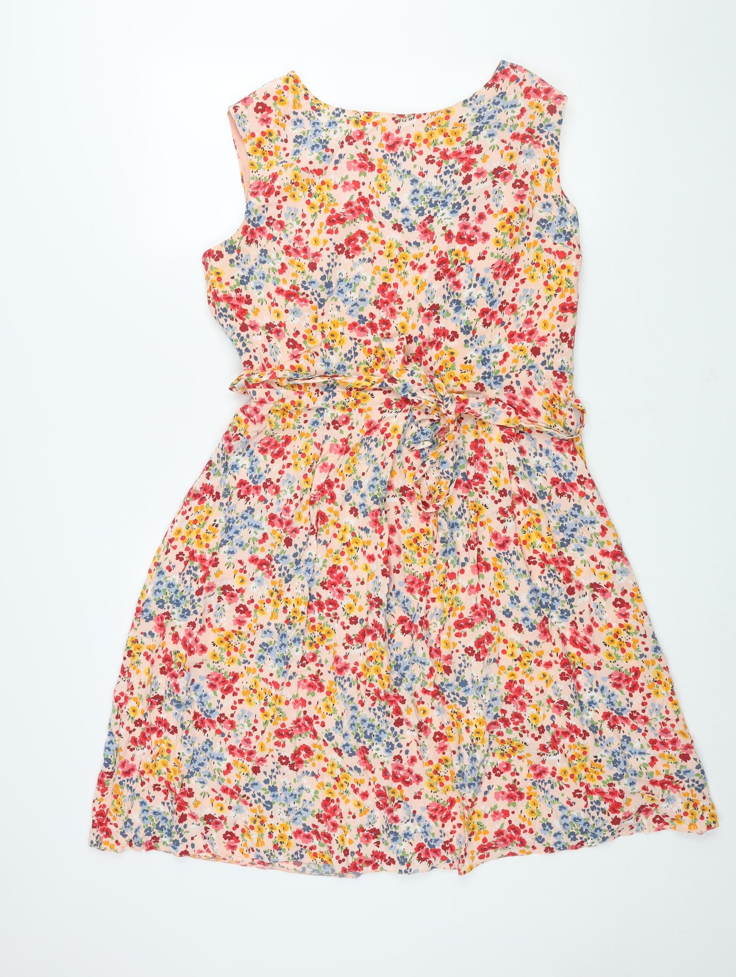 BHS Womens Multicoloured Floral Viscose A-Line Size 16 Round Neck Zip - Belted