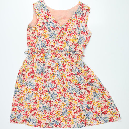 BHS Womens Multicoloured Floral Viscose A-Line Size 16 Round Neck Zip - Belted