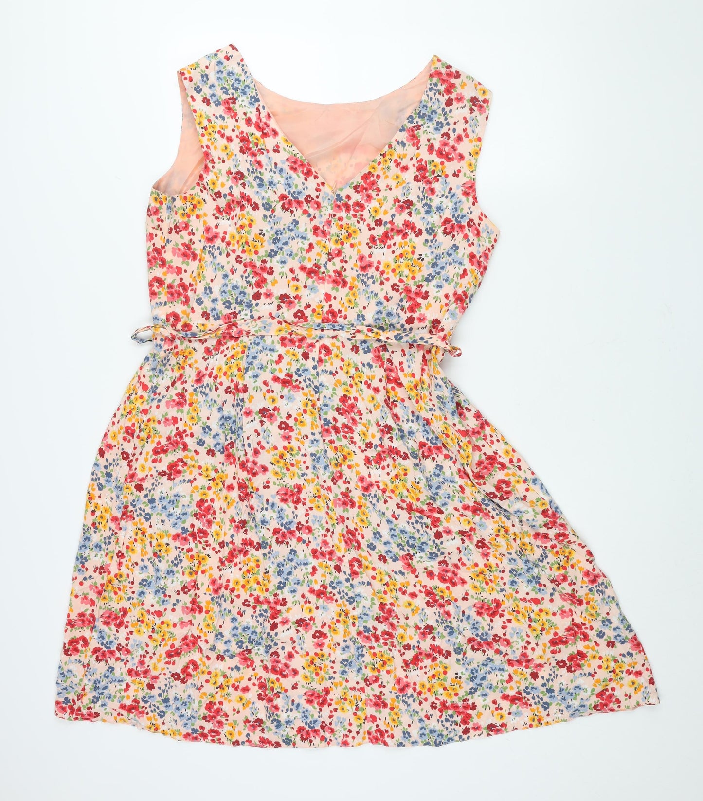 BHS Womens Multicoloured Floral Viscose A-Line Size 16 Round Neck Zip - Belted