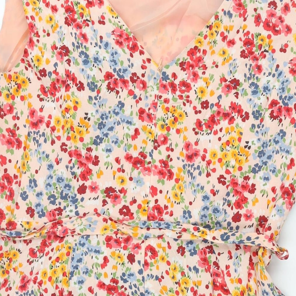 BHS Womens Multicoloured Floral Viscose A-Line Size 16 Round Neck Zip - Belted