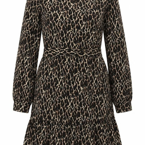 NEXT Womens Brown Animal Print Viscose A-Line Size 10 Round Neck Pullover - Leopard Print Frill Belted
