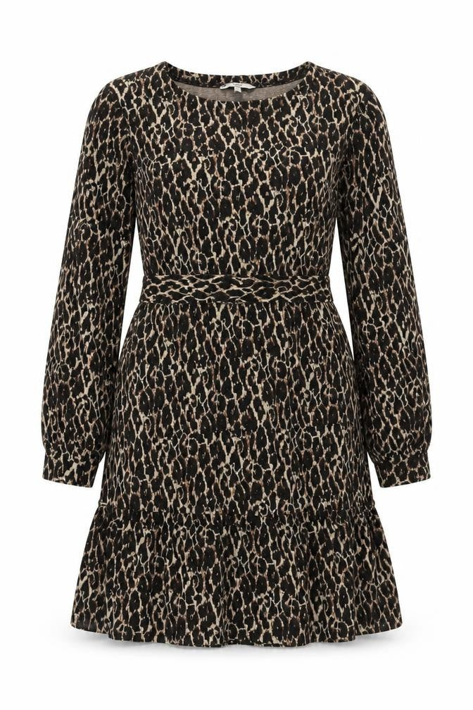 NEXT Womens Brown Animal Print Viscose A-Line Size 10 Round Neck Pullover - Leopard Print Frill Belted