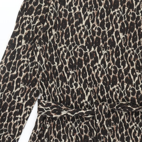 NEXT Womens Brown Animal Print Viscose A-Line Size 10 Round Neck Pullover - Leopard Print Frill Belted