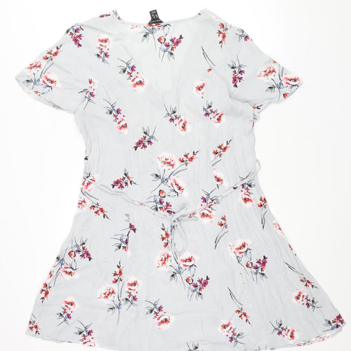 New Look Womens Grey Floral Viscose A-Line Size 12 V-Neck Pullover - Belted
