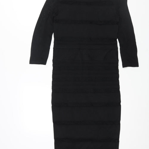 Per Una Womens Black Viscose Pencil Dress Size 8 Round Neck Zip