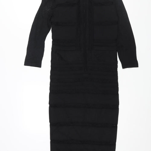Per Una Womens Black Viscose Pencil Dress Size 8 Round Neck Zip