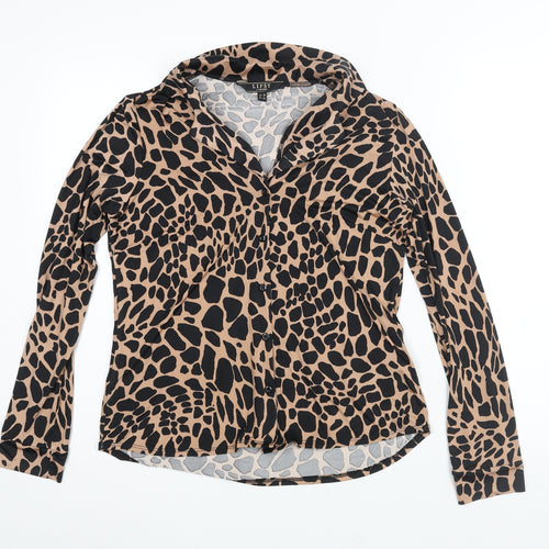 Lipsy Womens Brown Animal Print Polyester Basic Button-Up Size 10 Collared - Giraffe Print