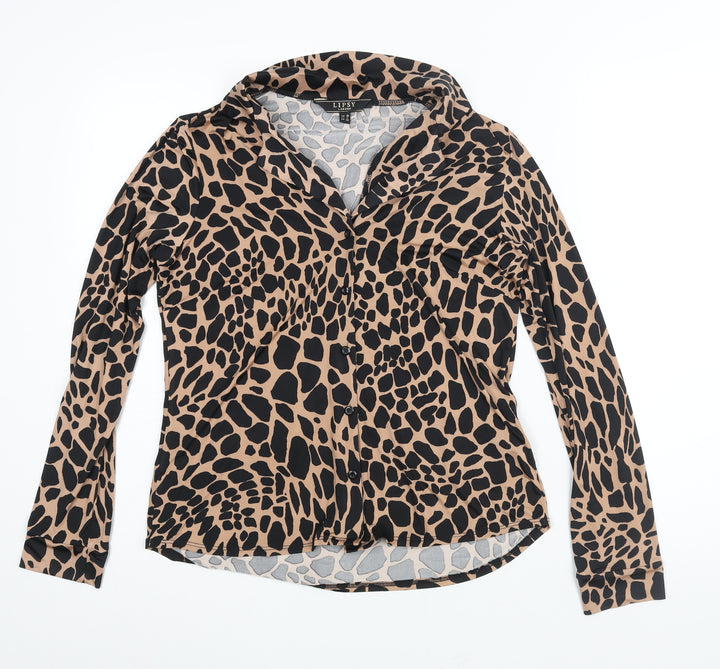 Lipsy Womens Brown Animal Print Polyester Basic Button-Up Size 10 Collared - Giraffe Print