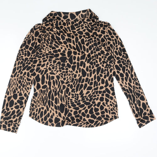 Lipsy Womens Brown Animal Print Polyester Basic Button-Up Size 10 Collared - Giraffe Print
