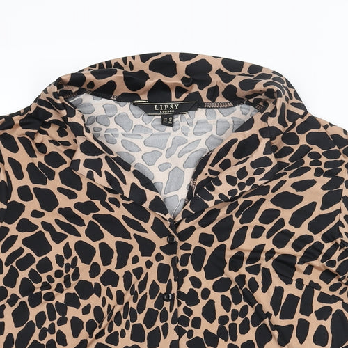 Lipsy Womens Brown Animal Print Polyester Basic Button-Up Size 10 Collared - Giraffe Print