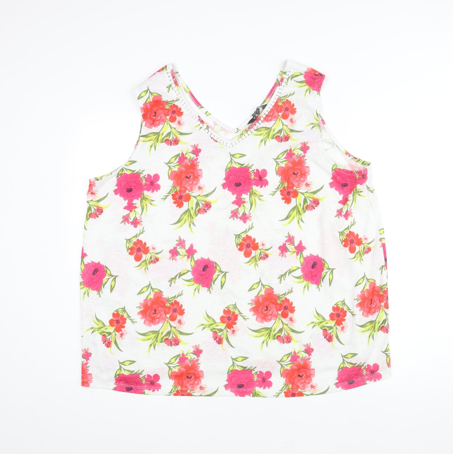 Bonmarché Womens White Floral Polyester Basic Blouse Size 24 V-Neck