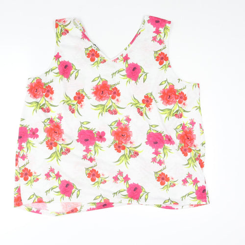Bonmarché Womens White Floral Polyester Basic Blouse Size 24 V-Neck