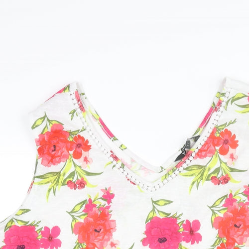 Bonmarché Womens White Floral Polyester Basic Blouse Size 24 V-Neck