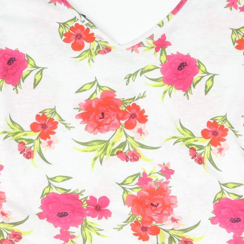 Bonmarché Womens White Floral Polyester Basic Blouse Size 24 V-Neck