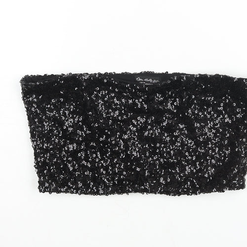 Miss Selfridge Womens Black Polyester Cropped Blouse Size 12 Square Neck - Sequin Bandeau