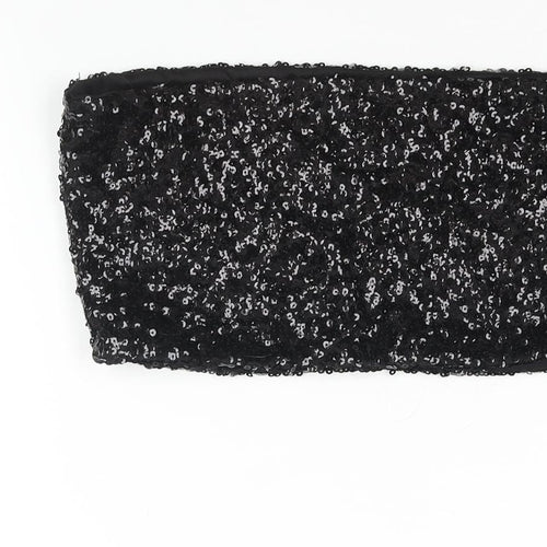 Miss Selfridge Womens Black Polyester Cropped Blouse Size 12 Square Neck - Sequin Bandeau