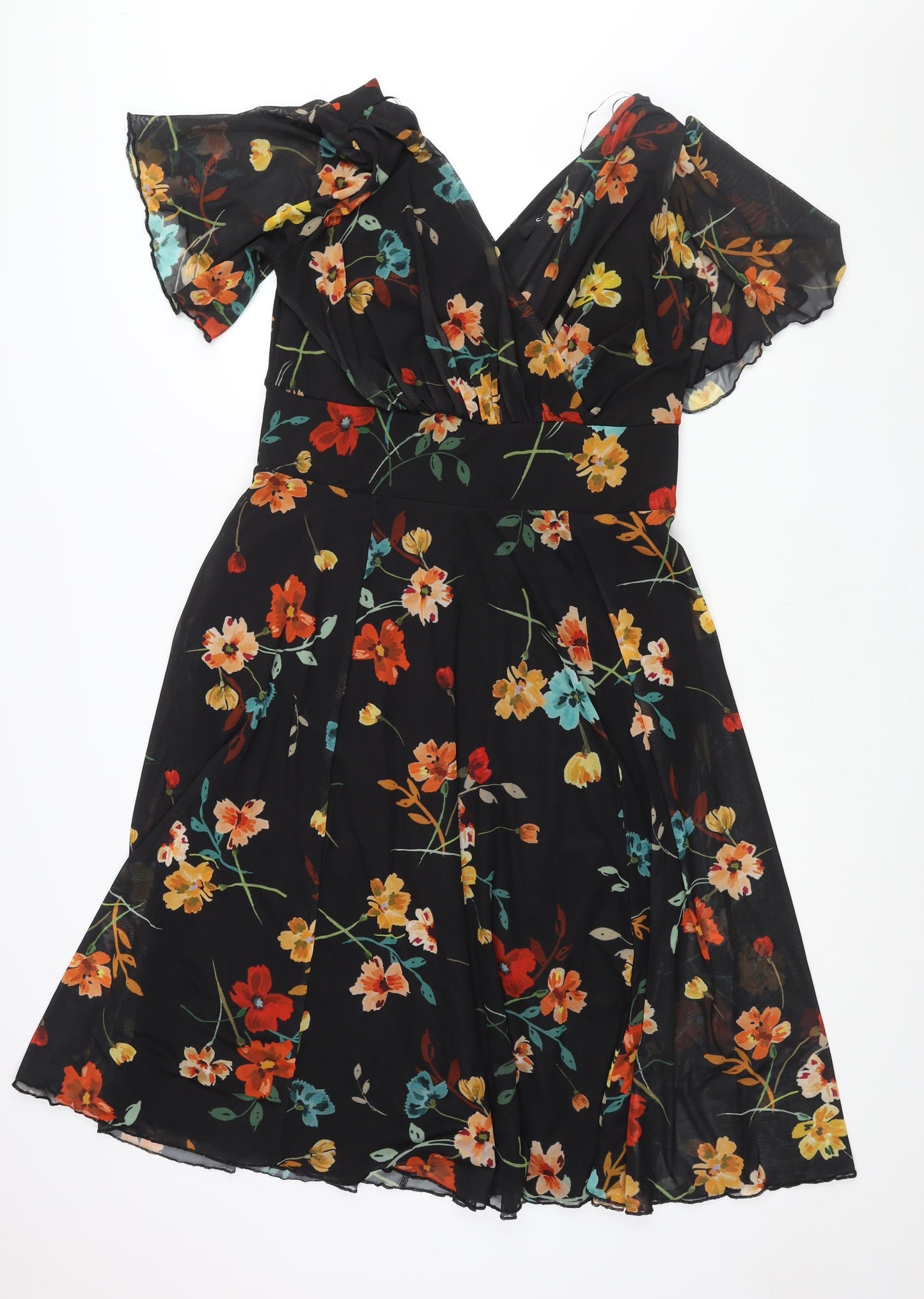 Scarlett & Jo Womens Black Floral Polyester Fit & Flare Size 16 V-Neck Pullover