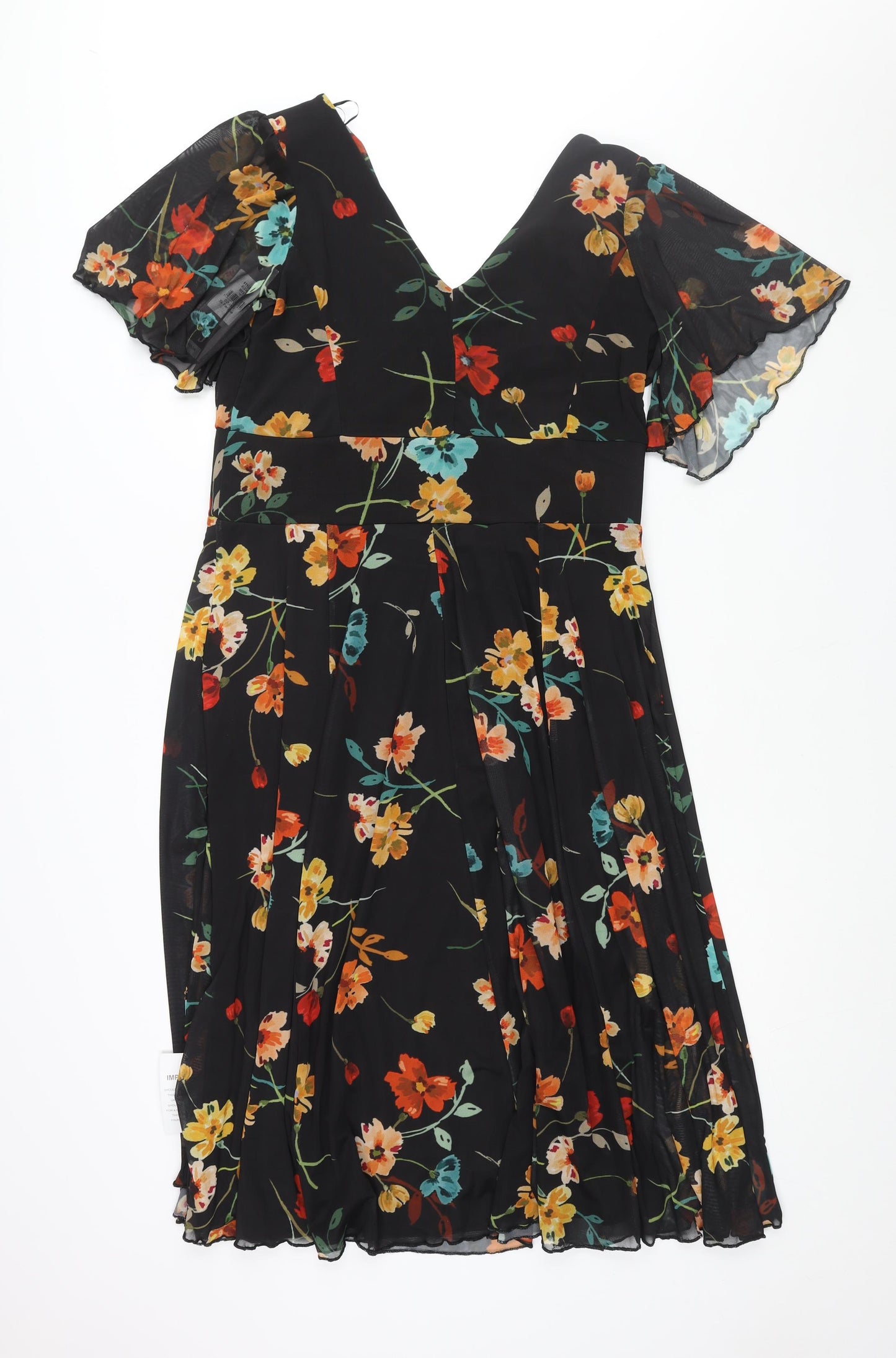Scarlett & Jo Womens Black Floral Polyester Fit & Flare Size 16 V-Neck Pullover