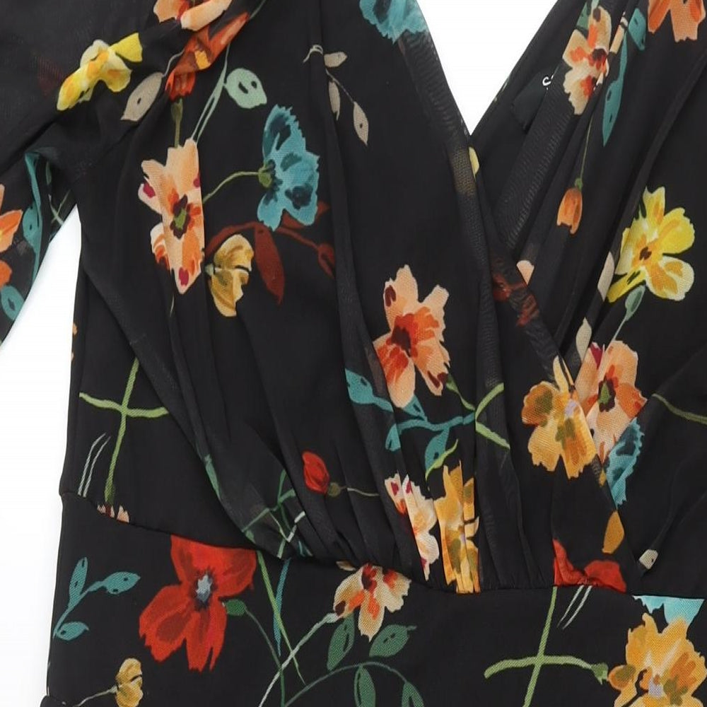 Scarlett & Jo Womens Black Floral Polyester Fit & Flare Size 16 V-Neck Pullover