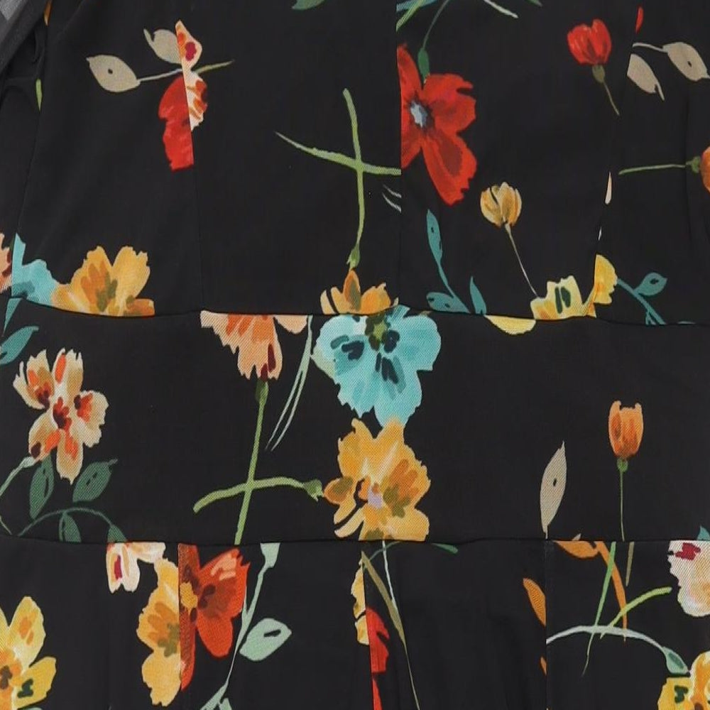 Scarlett & Jo Womens Black Floral Polyester Fit & Flare Size 16 V-Neck Pullover
