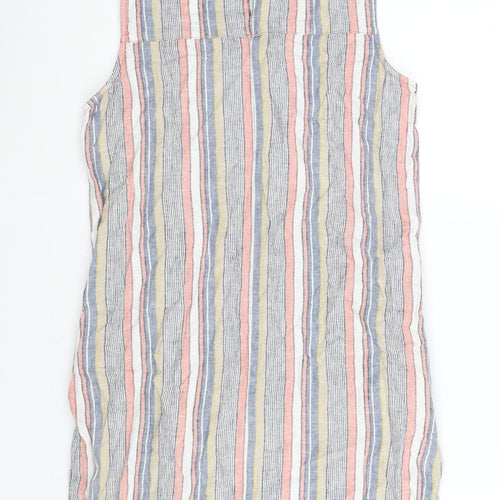 NEXT Womens Multicoloured Striped Linen Shift Size 8 Round Neck Button - Lace Detail