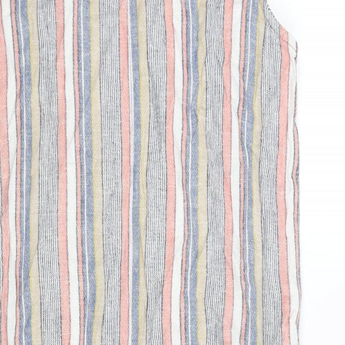 NEXT Womens Multicoloured Striped Linen Shift Size 8 Round Neck Button - Lace Detail