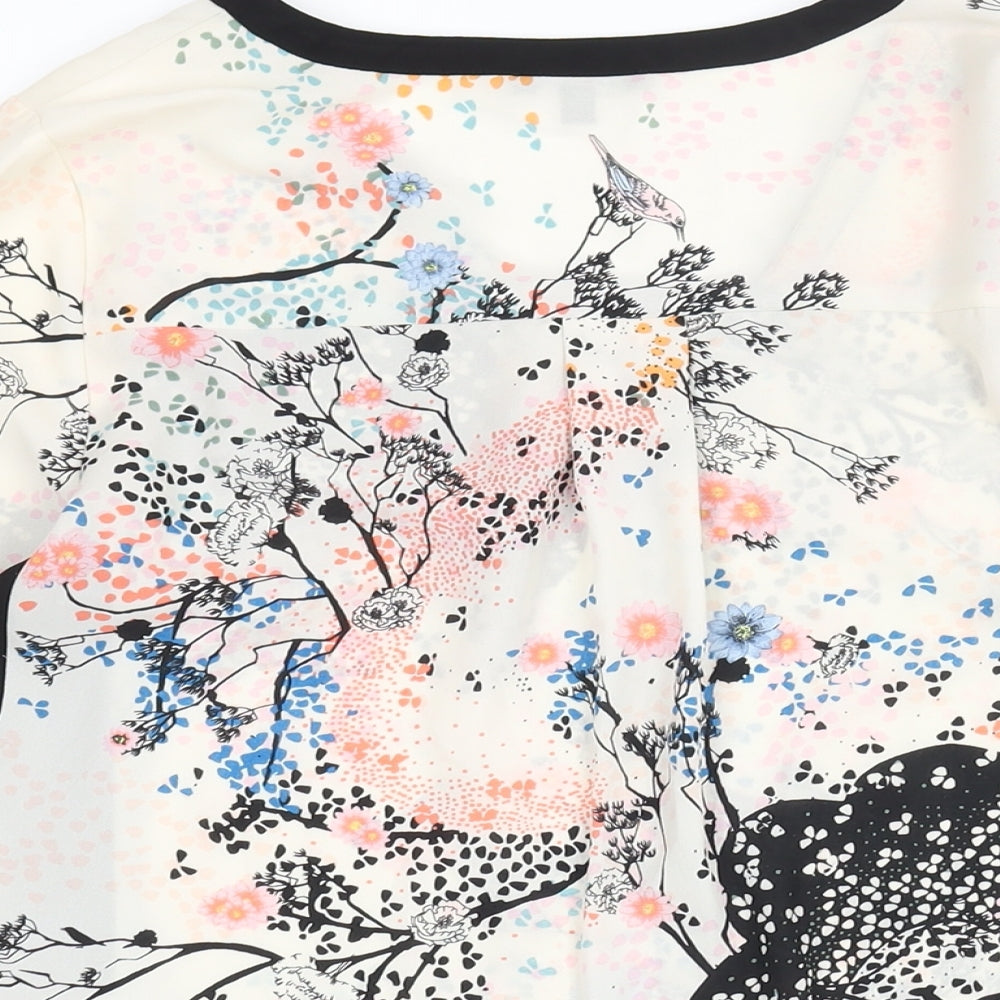 Warehouse Womens Ivory Geometric Polyester Basic Blouse Size 8 V-Neck - Floral Tree Print