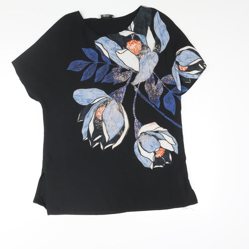 Per Una Womens Black Polyester Basic Blouse Size 12 Round Neck - Floral Print