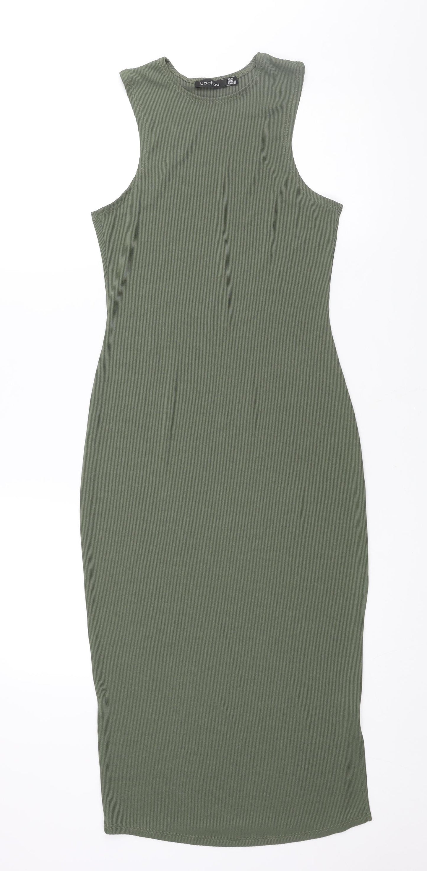Boohoo Womens Green Polyester Tank Dress Size 10 Round Neck Pullover - Ribbed