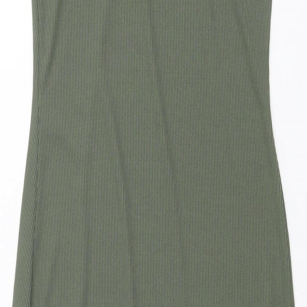 Boohoo Womens Green Polyester Tank Dress Size 10 Round Neck Pullover - Ribbed