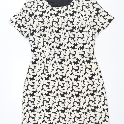 Oasis Womens Ivory Floral Polyester A-Line Size 12 Round Neck Zip