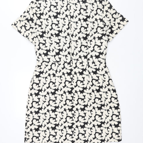 Oasis Womens Ivory Floral Polyester A-Line Size 12 Round Neck Zip