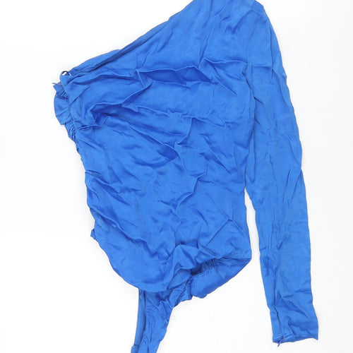 Zara Womens Blue Polyester Bodysuit One-Piece Size S Snap - Rouched