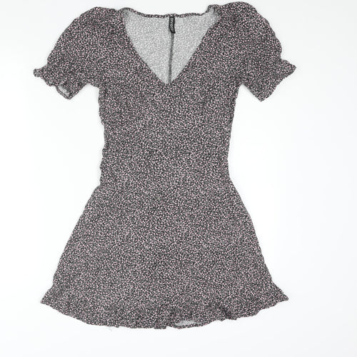 Divided by H&M Womens Multicoloured Floral Viscose A-Line Size 8 V-Neck Zip