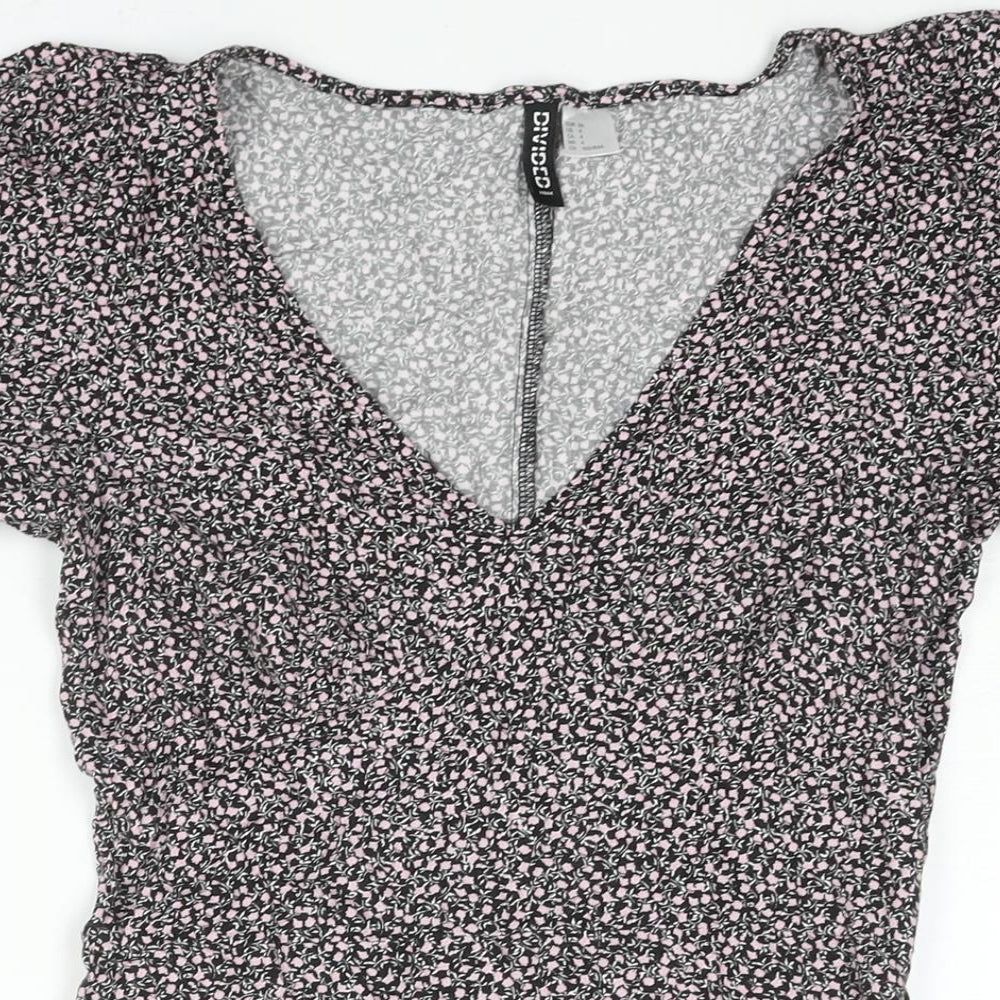 Divided by H&M Womens Multicoloured Floral Viscose A-Line Size 8 V-Neck Zip