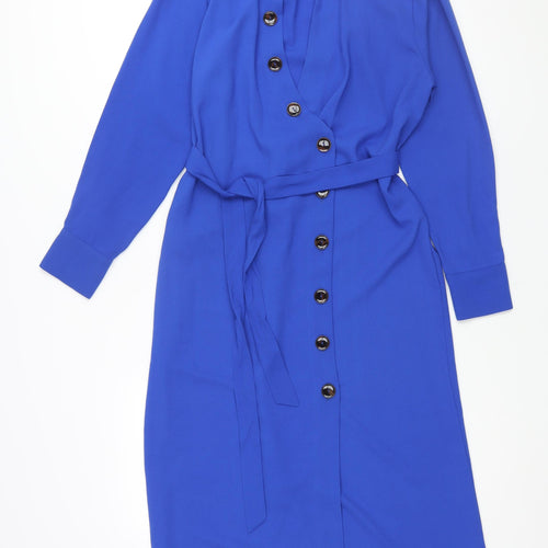 Topshop Womens Black Polyester Shirt Dress Size 10 Collared Button - Belted