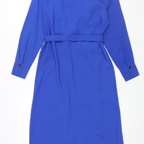 Topshop Womens Black Polyester Shirt Dress Size 10 Collared Button - Belted