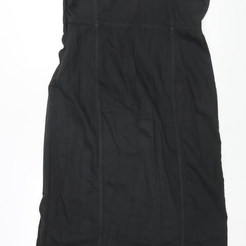 Monki Womens Black Cotton Shift Size 16 Square Neck Zip - Front Slit