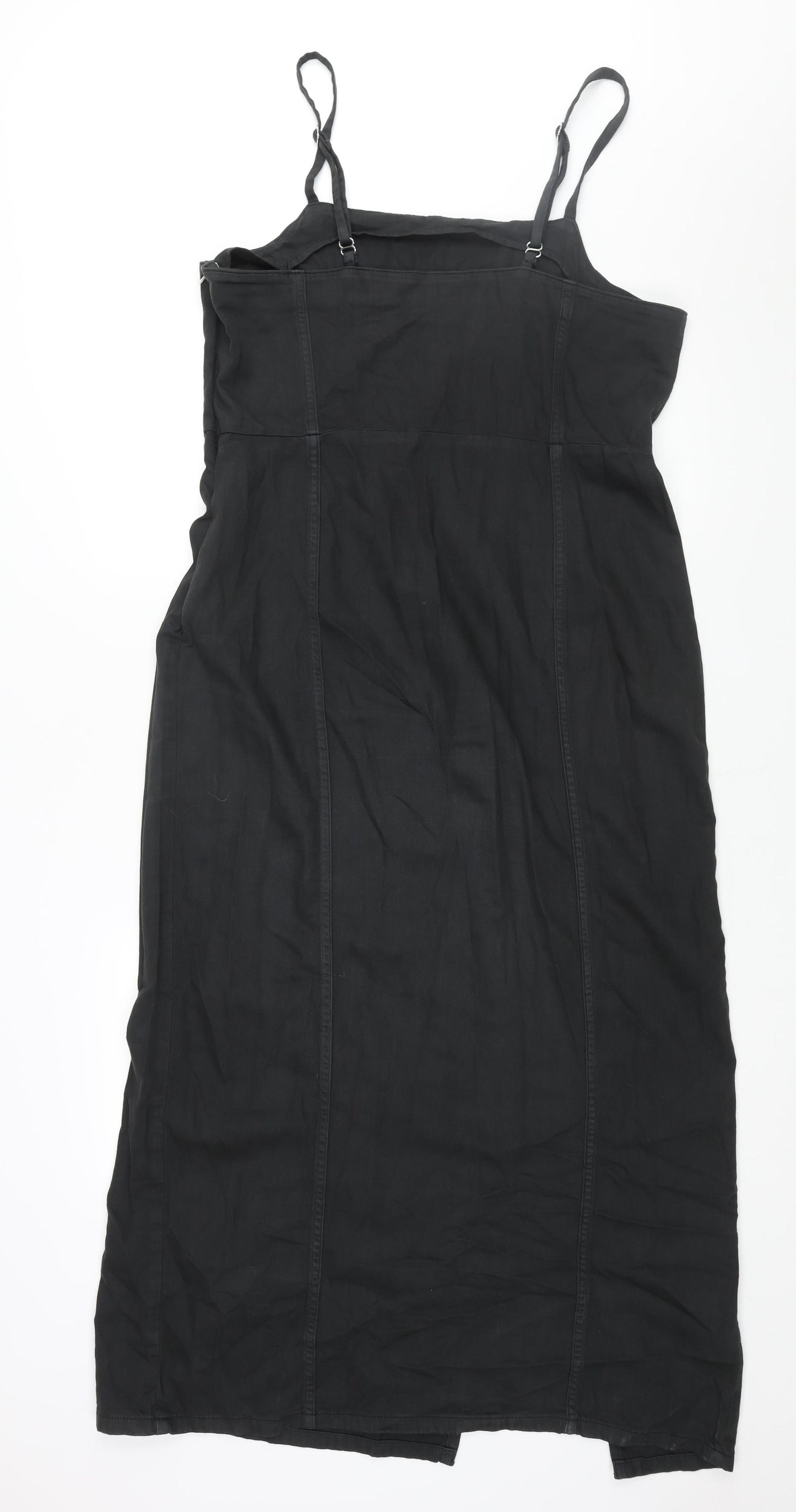Monki Womens Black Cotton Shift Size 16 Square Neck Zip - Front Slit